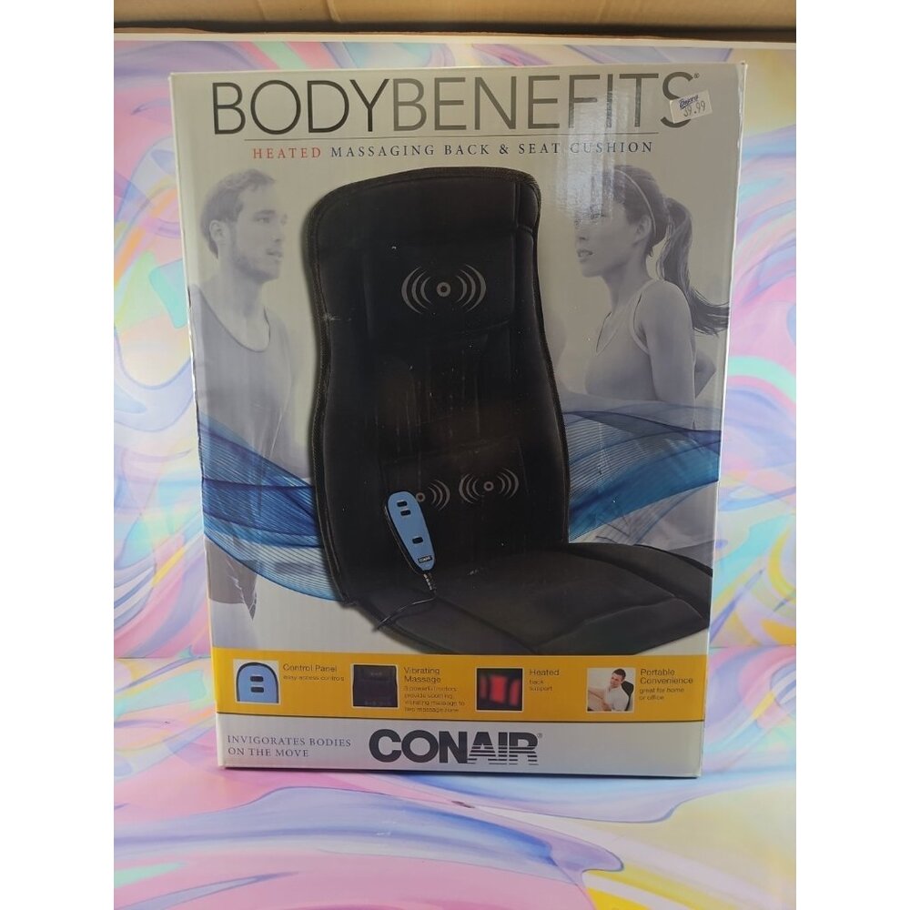 Conair Body Benefits Heated Massaging Back & Seat Cushion, Black